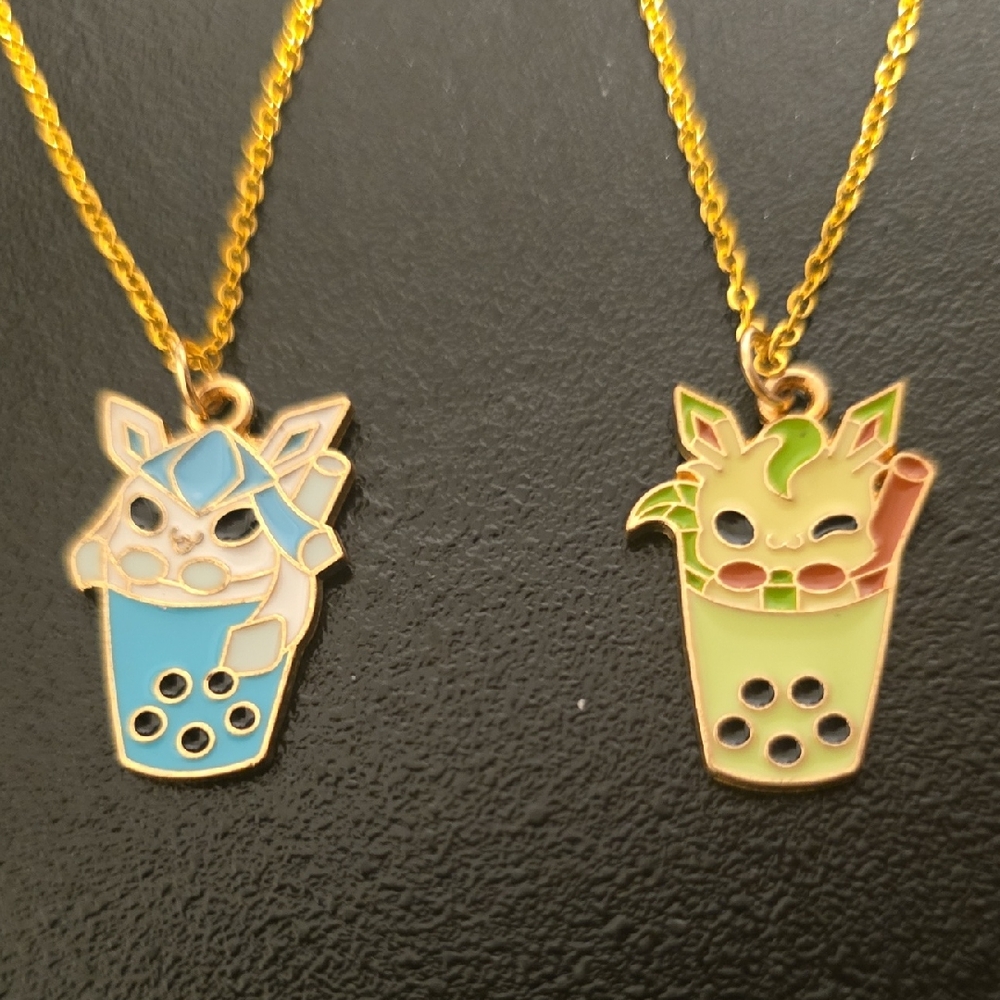 Glaceon & Leafeon Boba Enamel Necklace Set